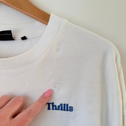 Thrills White Embroidered Logo Crew Sweatshirt Size S
