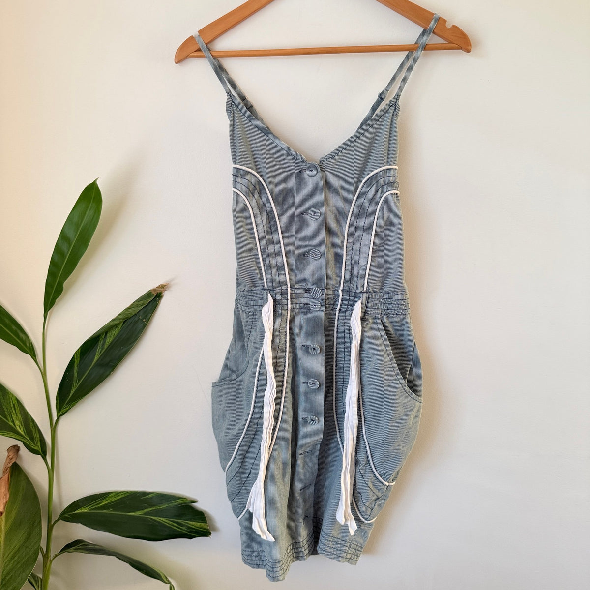 Sass & Bide Pinstripe Chambray Button Front Playsuit Size 6