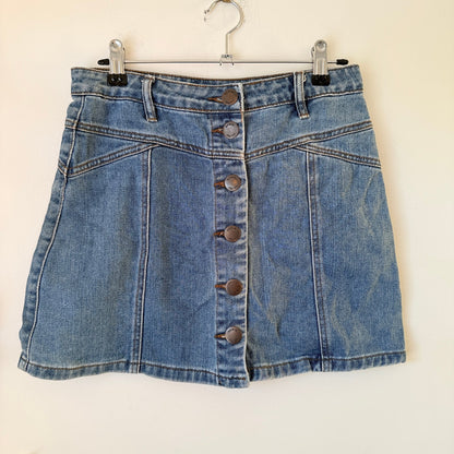 Glassons Mid Wash Denim Button Front Mini Skirt Size 8