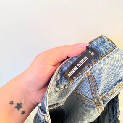 Glassons Mid Wash Denim Button Front Mini Skirt Size 8