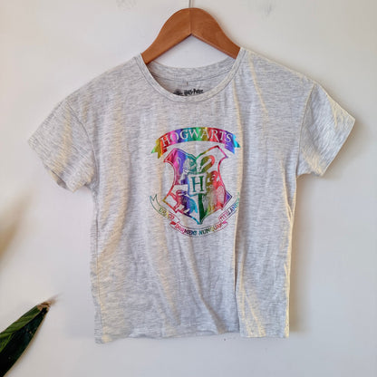 Harry Potter Kids Grey Rainbow Foil Hogwarts Crest Tee Size 10