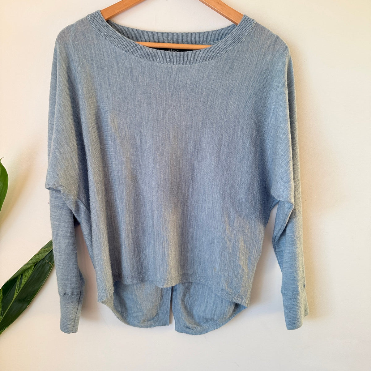 Max Light Blue Merino Wool Split Back Jumper Size XS