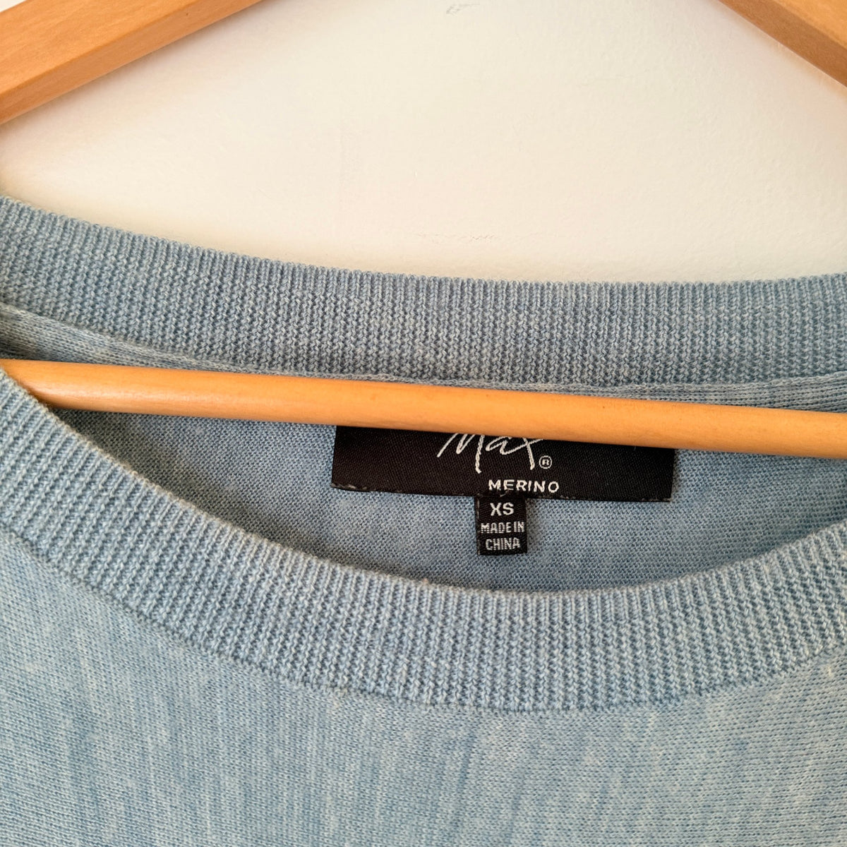 Max Light Blue Merino Wool Split Back Jumper Size XS