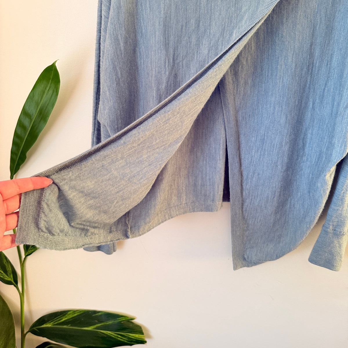 Max Light Blue Merino Wool Split Back Jumper Size XS