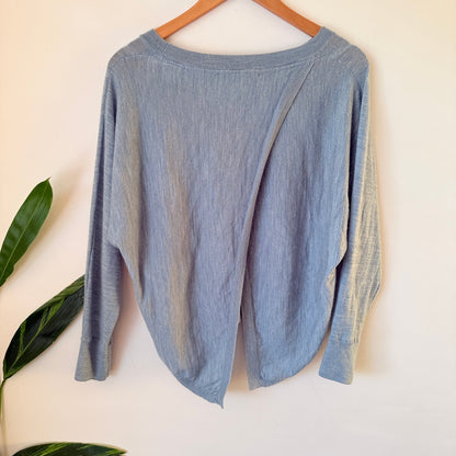 Max Light Blue Merino Wool Split Back Jumper Size XS