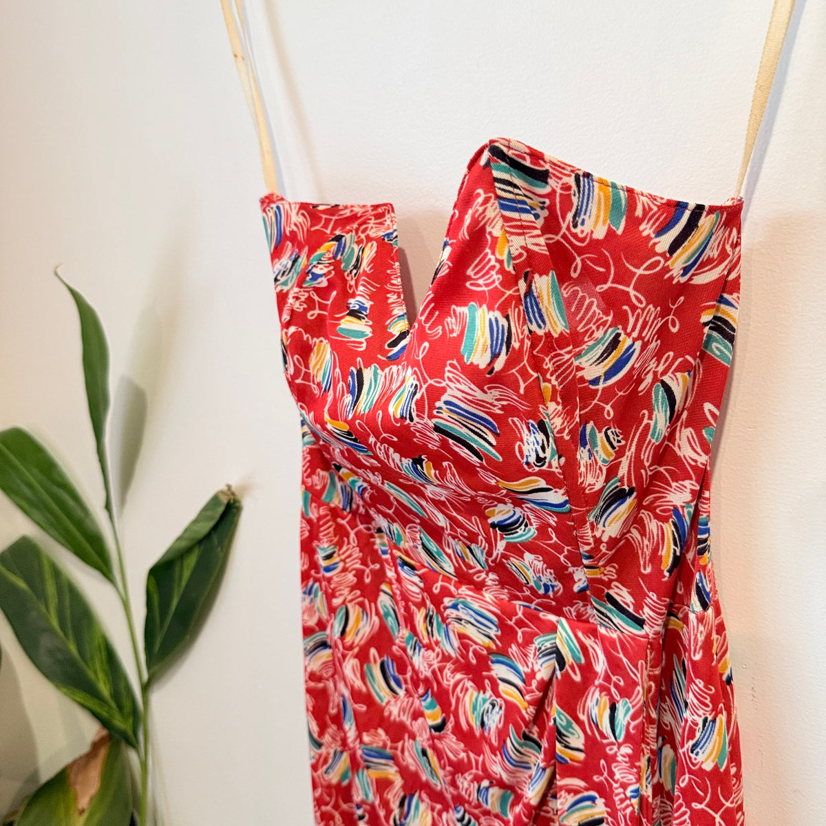 Vintage Cue Abstract Print Strapless Midi Dress Size 10 | U/Arm to U/Arm 37cm