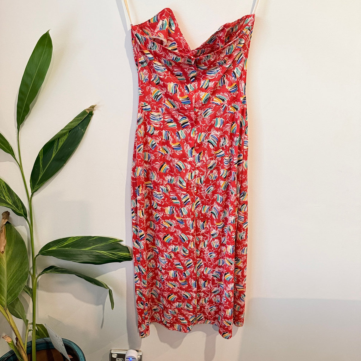 Vintage Cue Abstract Print Strapless Midi Dress Size 10 | U/Arm to U/Arm 37cm