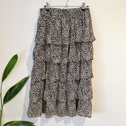 Glassons Leopard Print Tiered Ruffle Midi Skirt Size 10