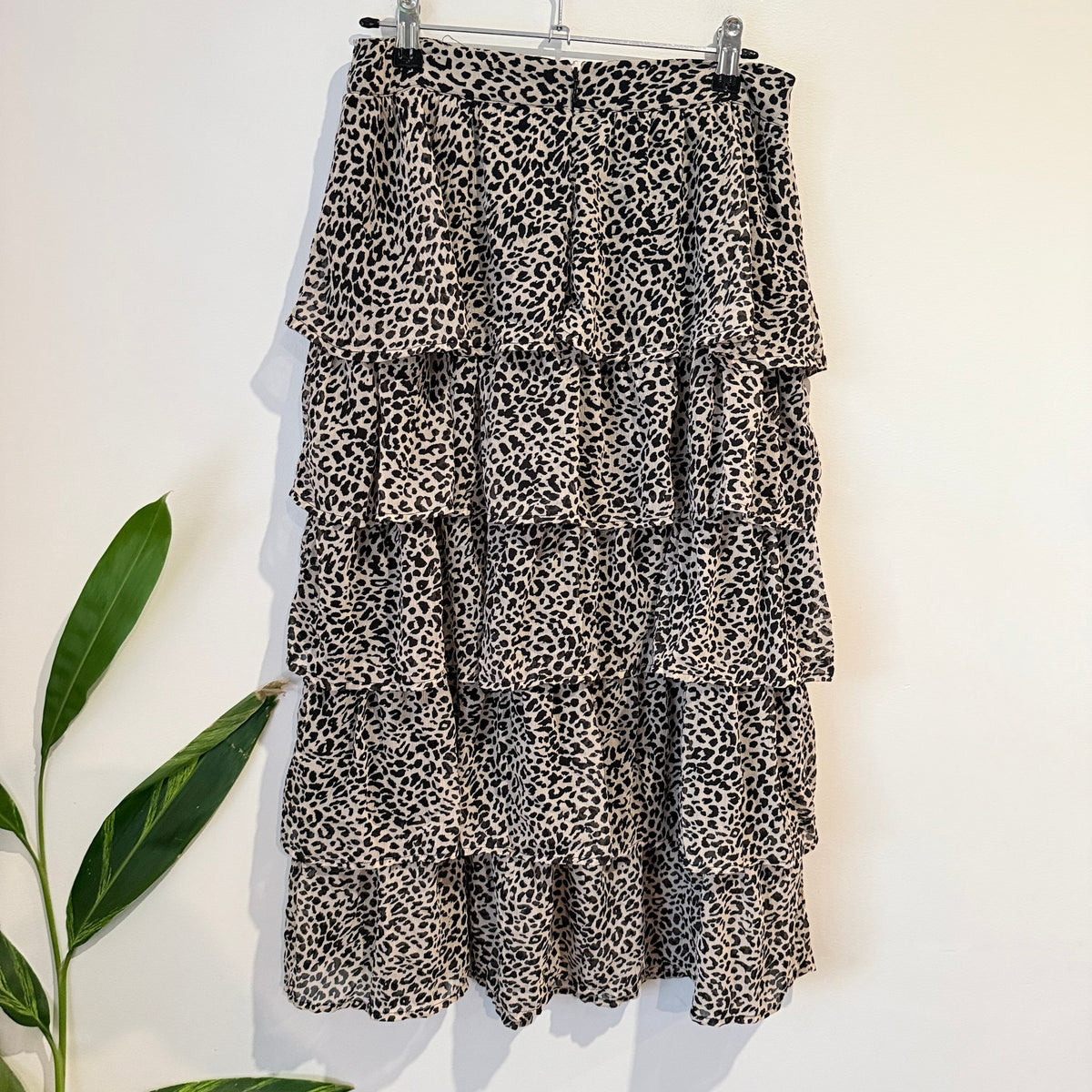 Glassons Leopard Print Tiered Ruffle Midi Skirt Size 10