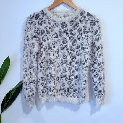 YD Girls Cream Leopard Fluffy Knit Jumper Size 12-13 Years