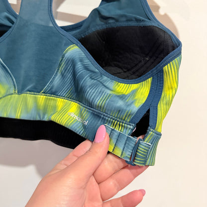 Adidas Climacool Teal & Lime Print Sports Bra Size M | U/Arm to U/Arm 40cm