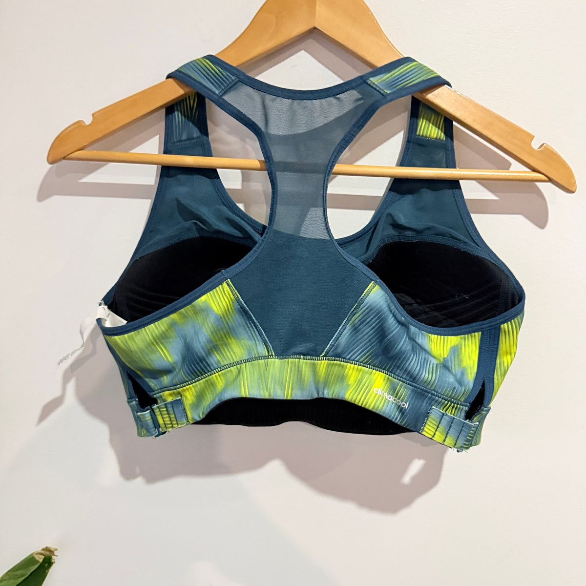 Adidas Climacool Teal & Lime Print Sports Bra Size M | U/Arm to U/Arm 40cm