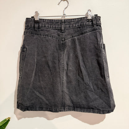 Cotton On Washed Black Denim Zip Front A-Line Mini Skirt Size 10