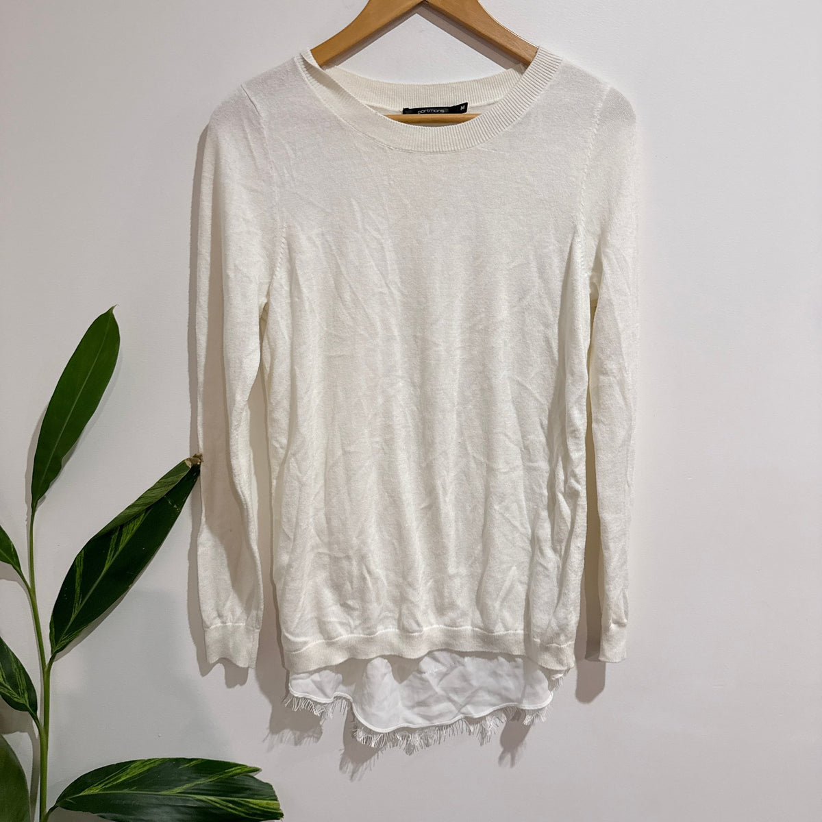 Portmans Cream Knit Jumper with Lace Hem & Back Zip Size M