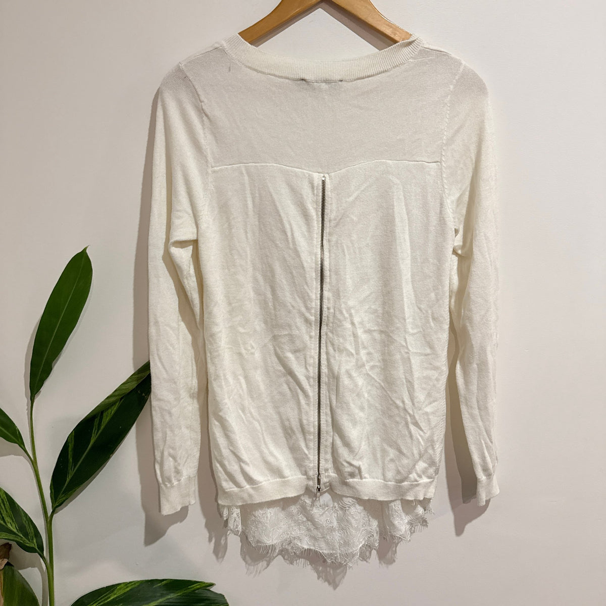 Portmans Cream Knit Jumper with Lace Hem & Back Zip Size M