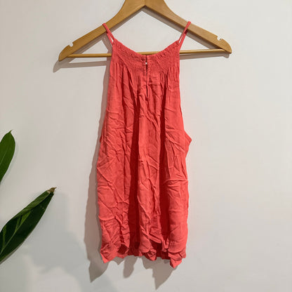 Storm Coral Halter Neck Smocked Top Size 12