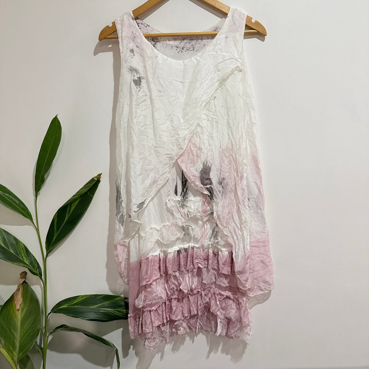 Italian Pink & Grey Ombre Silk Blend Layered Ruffle Dress