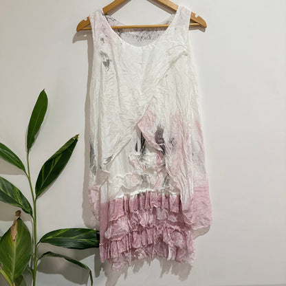 Italian Pink & Grey Ombre Silk Blend Layered Ruffle Dress