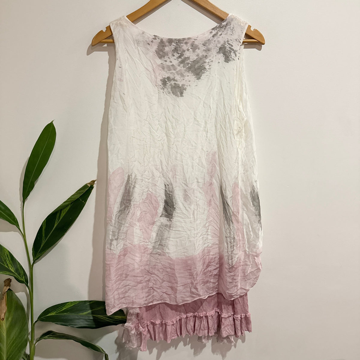Italian Pink & Grey Ombre Silk Blend Layered Ruffle Dress