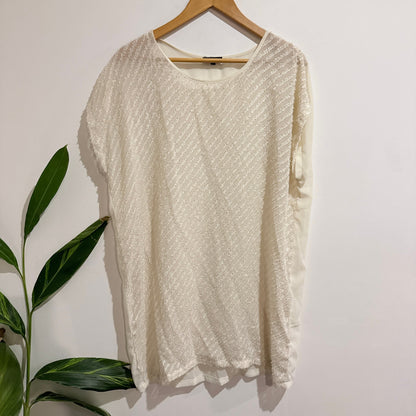 Storm Cream Textured Stripe Sheer Back Top Size 14