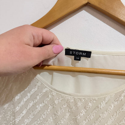 Storm Cream Textured Stripe Sheer Back Top Size 14