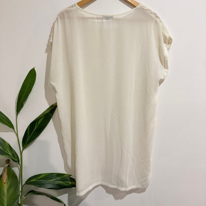 Storm Cream Textured Stripe Sheer Back Top Size 14