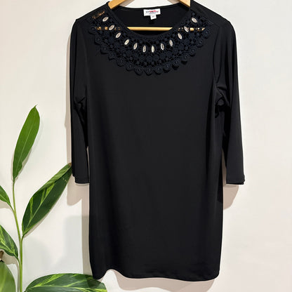 Millers Black Embellished Crochet Neck 3/4 Sleeve Top Size 12