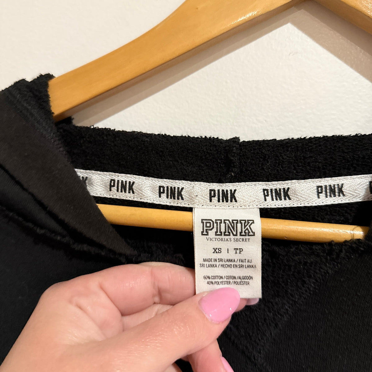 Victoria's Secret PINK Black Logo Hooded Top Size XS