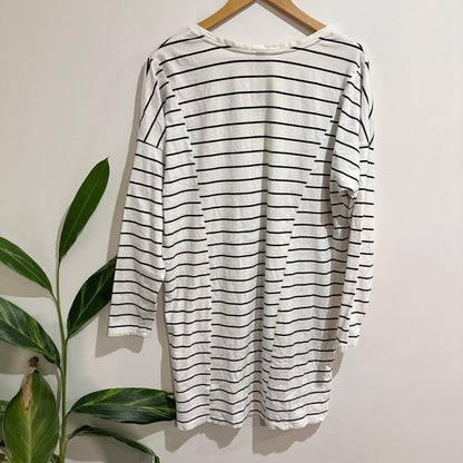 Huffer White & Navy Stripe Oversized Long Sleeve Top Size 12
