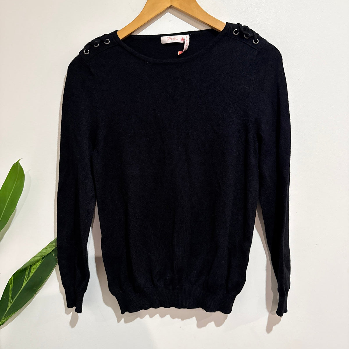 Millers Black Lace-Up Shoulder Knit Jumper Size S