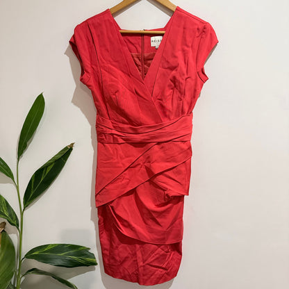 Reiss Coral Wrap Front Ruched Pencil Dress Size UK 10