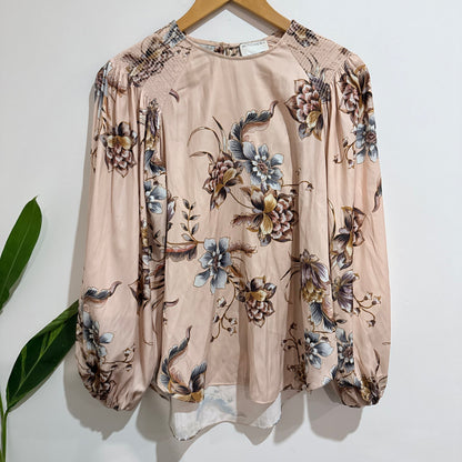 Witchery Blush Floral Print Satin Blouse Size 10