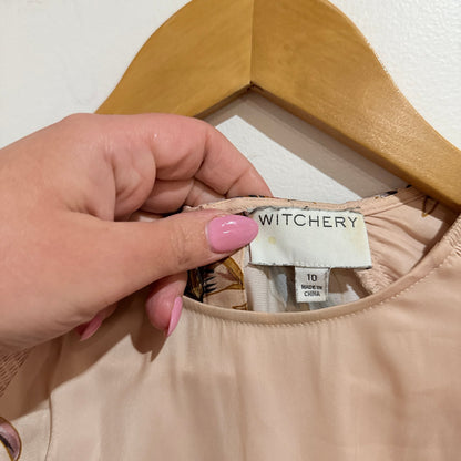 Witchery Blush Floral Print Satin Blouse Size 10