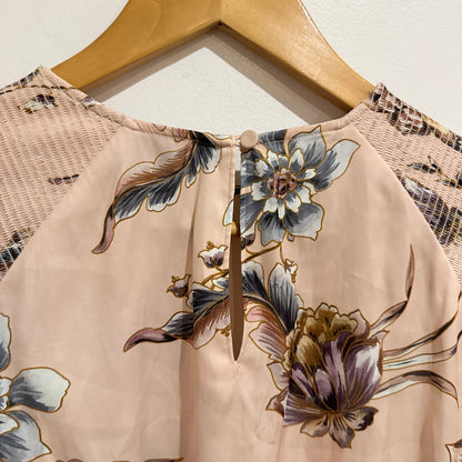 Witchery Blush Floral Print Satin Blouse Size 10