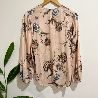 Witchery Blush Floral Print Satin Blouse Size 10