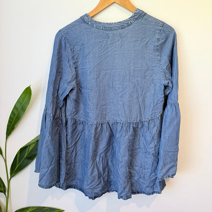 H&M Conscious Chambray Bell Sleeve Peplum Top Size EUR 34
