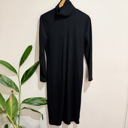 H&M Size L Ribbed Roll Neck Long Sleeve Midi Dress
