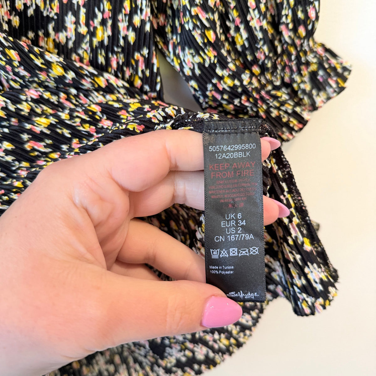 Miss Selfridge Black Floral Plisse Puff Sleeve Top Size UK 6