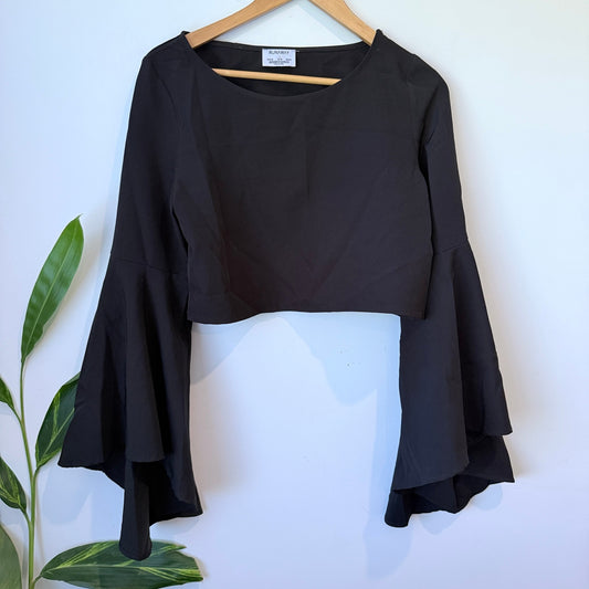 Runaway Black Bell Sleeve Crop Top Size L