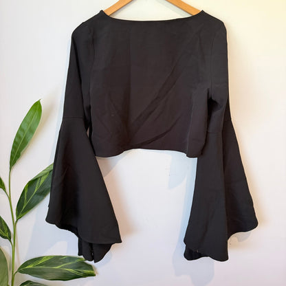 Runaway Black Bell Sleeve Crop Top Size L