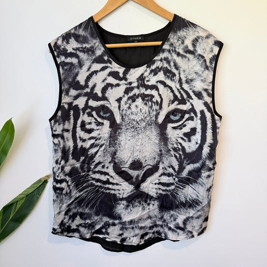 Storm Black & White Tiger Print Sleeveless Top Size 8