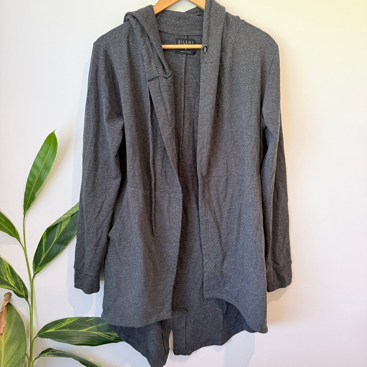 Silent Theory Charcoal Hooded Waterfall Cardigan Size 10