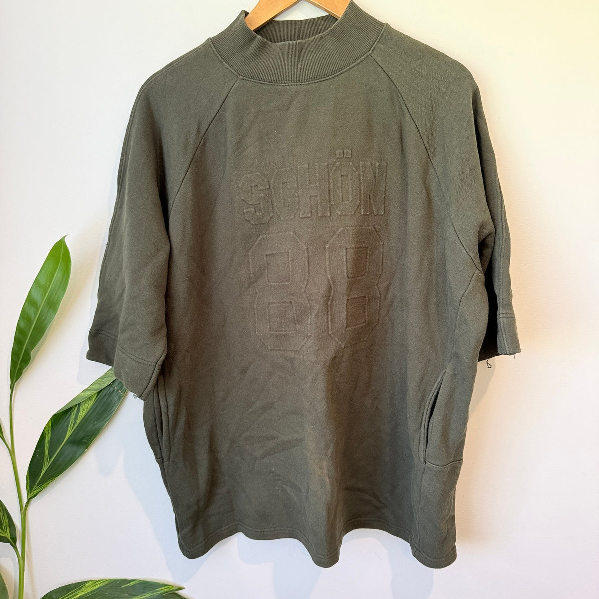 Mono Khaki Mock Neck Short Sleeve Sweatshirt Size U/Arm to U/Arm 68cm