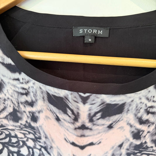 Storm Black & Grey Feather Print Panel Top