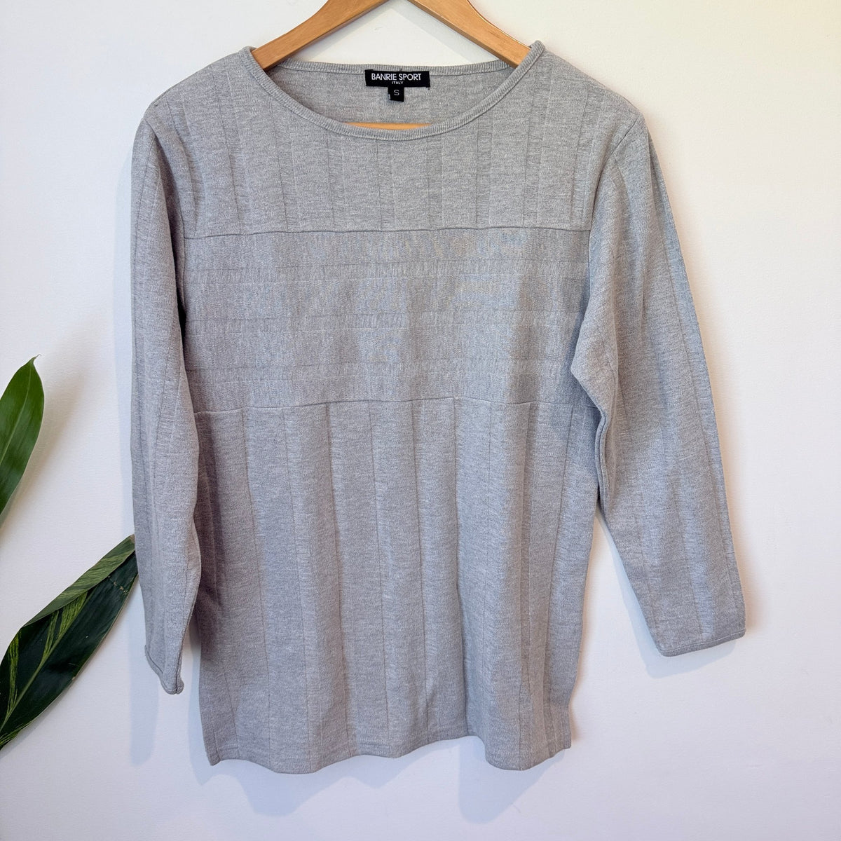 Banrie Sport Grey Ribbed Cotton Knit Jumper Size S | U/Arm to U/Arm 47cm