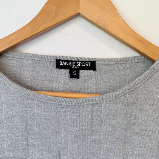Banrie Sport Grey Ribbed Cotton Knit Jumper Size S | U/Arm to U/Arm 47cm