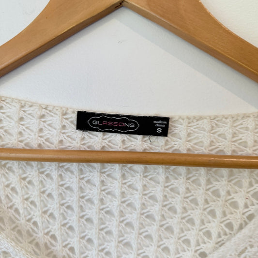 Glassons White Open Knit Crochet Jumper Size S