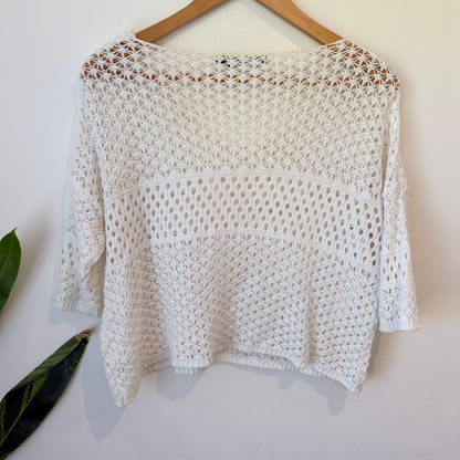 Glassons White Open Knit Crochet Jumper Size S