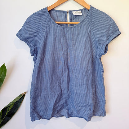 Kathmandu Blue Pinstripe Cap Sleeve Top Size 8