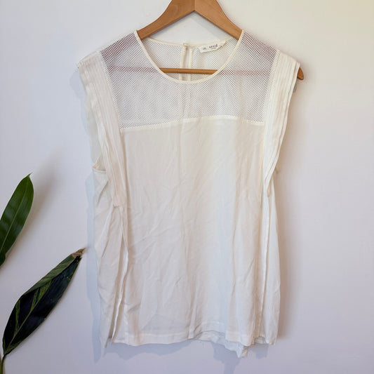 Seed Heritage Ivory Silk Top with Mesh Yoke Size 12